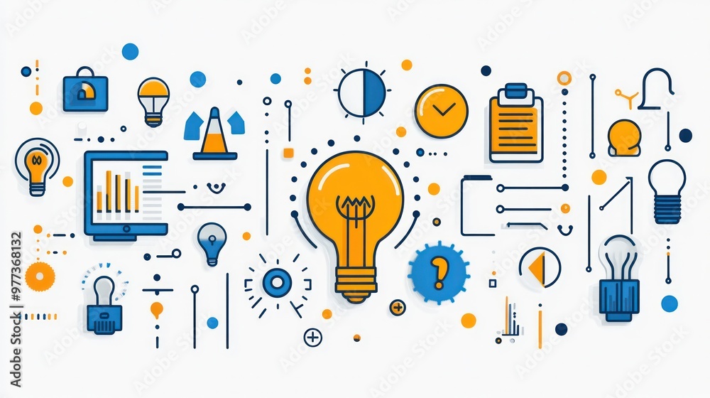 Aufkleber a colorful image of a light bulb surrounded by other shapes and symbols