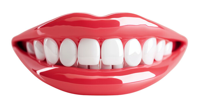 recommend clip art: Close-up of smiling mouth with bright white teeth and red lipstick. Ideal for dental care, beauty, and cosmetic treatments clipart, transparent background.
