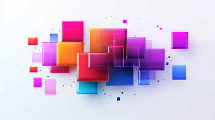 Obraz premium “3D colorful squares and rectangles on a white background, featuring glass morphism style. Art geometric shapes that serve as abstract vector design elements.”