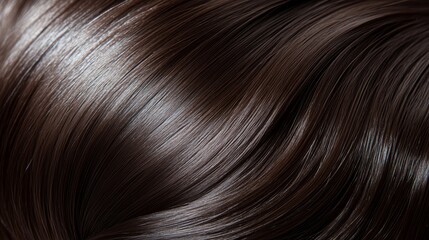 Naklejka premium Close-up of smooth, shiny dark hair showcasing its healthy texture and natural luster, perfect for beauty and haircare themes.