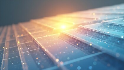 Fototapeta premium Solar panels absorb sunlight, showcasing clean energy technology during a beautiful sunset
