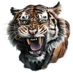Hand drawn watercolor of tiger head animal isolated on transparent background.