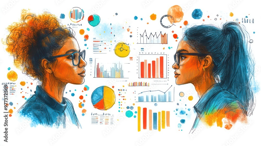 Poster two women are looking at a chart with many different colored circles