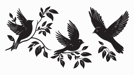 Set of black bird silhouettes. Vector elements for design.