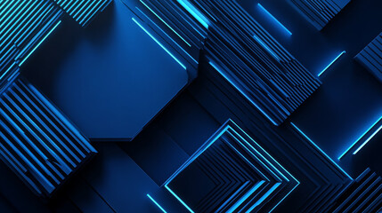 Obraz premium “Geometric stripe line art featuring abstract hexagon lines on a blue background, perfect for use in posters, brochures, covers, websites, or banners.”