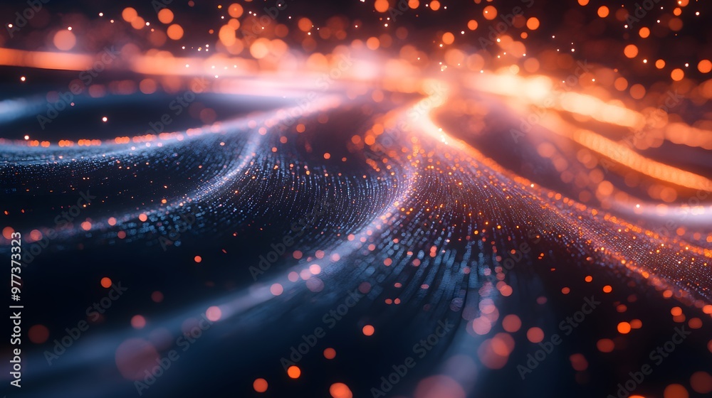 Wall mural abstract data stream with glowing particles in motion