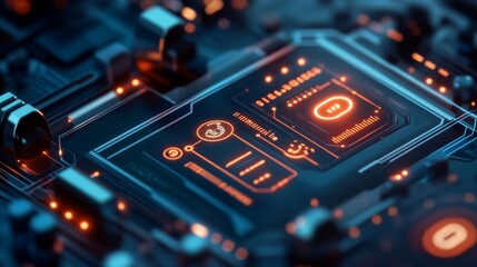 Fototapeta premium Personal digital assistant interface, holographic reminders, glowing icons, futuristic lifestyle