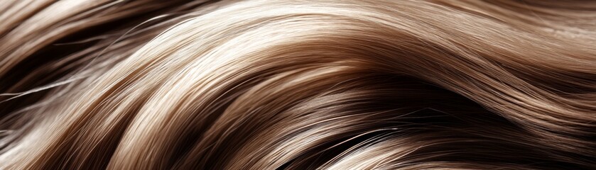 Fototapeta premium Beautiful strands of shiny, wavy hair showcasing rich caramel and chestnut tones for luxurious beauty themes.