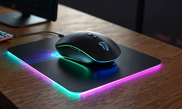 a computer mouse with a shiny colored base