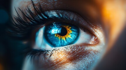 Woman's Eye with Vibrant Blue and Yellow Iris