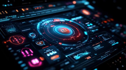 Obraz premium Space station UI, holographic navigation systems, digital habitat management, futuristic orbital interface