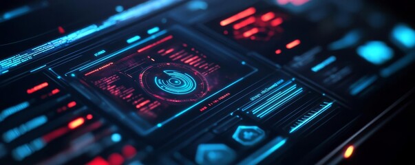 Obraz premium Virtual assistant interface, holographic display, sleek modern layout, futuristic AI interaction