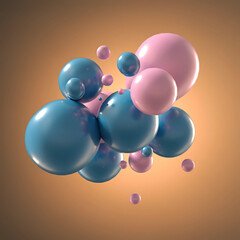Fototapeta premium Abstract 3D render of floating blue and pink balloons that collide with each other