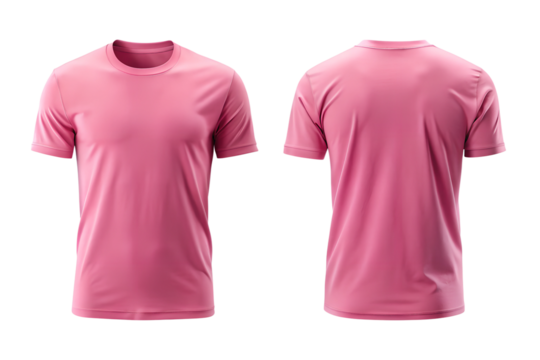 pink color t-shirt template mockup, front and back view of plain. Png