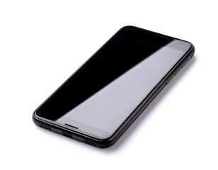 A modern smartphone with a blank screen, isolated on a white background.