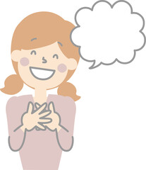 collection set of cute doodle hand draw facial expression speech bubble balloon with girl woman character, text box think speak talk banner, flat png transparent element design
