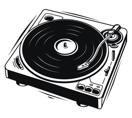Black and white vinyl turntable music record player