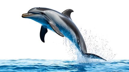 Fototapeta premium A dolphin leaps out of the water, creating a splash in this stunning wildlife photograph.