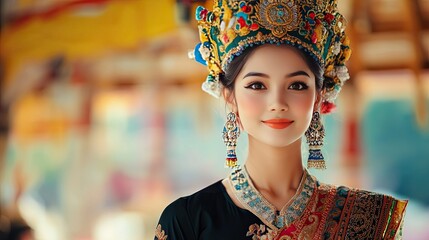 A beautiful Thai woman in a traditional costume.