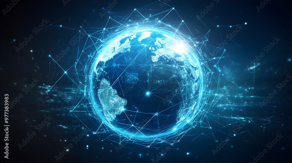 Wall mural futuristic digital globe with interconnected network lines