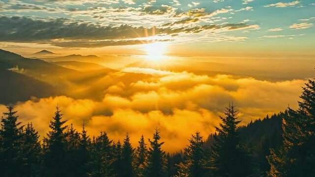 Mountain Sunset in Autumn: Capturing the Beauty of Cloud Cover During Inversion