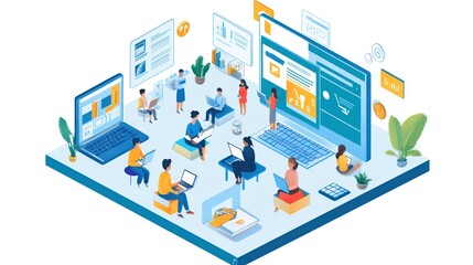 Fototapeta premium A group of people are sitting in front of a computer screen