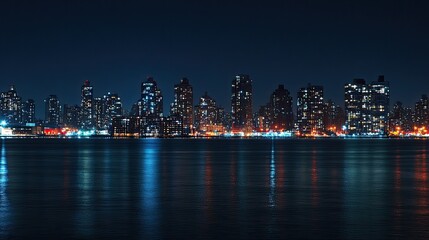 Fototapeta premium A city skyline at night, illuminated by countless lights.