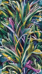 Obraz premium Seamless Hand painted watercolour wild meadow leaves and flowers Multicolour pattern
