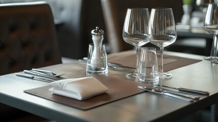 A clean table with a placemat and a napkin.