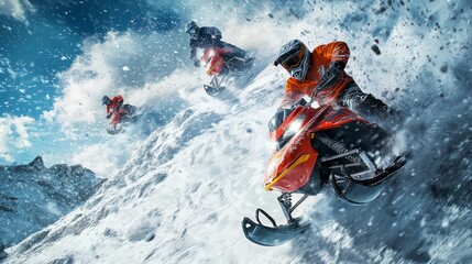 Thrilling Snowmobile Race: High-speed Action in a Winter Wonderland