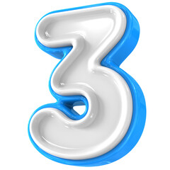 Blue With White Number 3 3D Render