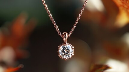 A delicate pink gold necklace with a shimmering diamond pendant