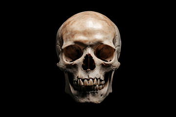 Fototapeta premium A detailed human skull displayed against a black background, highlighting anatomical features.
