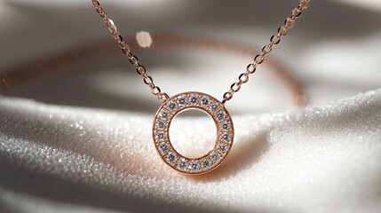 Fototapeta premium A delicate pink gold necklace with a shimmering diamond pendant