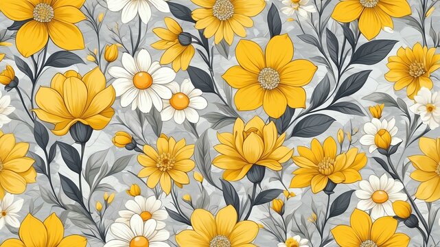 base xl pretty yellow theme flowers on light gray background, egg mosaic style