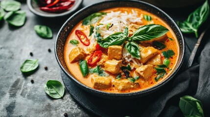 A delicious Thai curry served in a bowl.