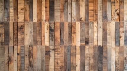 Beautiful wooden wall made of varying planks, showcasing rich textures and colors for rustic decor and design inspiration.