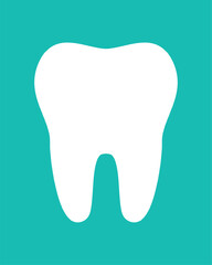 White tooth icon symbol silhouette flat design style sign. Tooth simple  silhouette on a green background. Dentist cocnept. Modern minimalist toot icon . Web site and mobile app design vector element.
