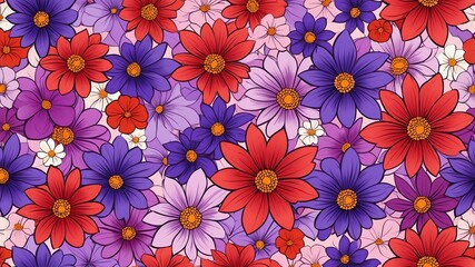 base xl pretty purple theme flowers on light red background, egg mosaic style