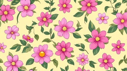 base xl pretty pink theme flowers on light yellow background, egg mosaic style