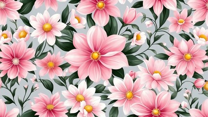 base xl pretty pink theme flowers on light gray background, egg mosaic style