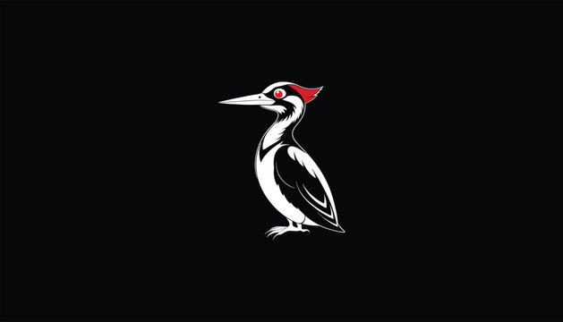 recommend clip art: Ivory-billed Woodpecker on Tree Trunk – White Outline, Black Background"