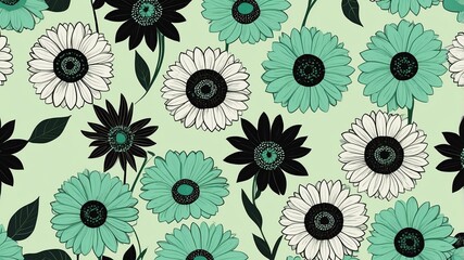 Fototapeta premium base xl pretty black theme flowers on light green background, egg mosaic style