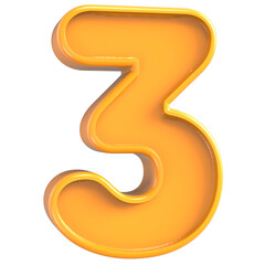 Number 3 Yellow 3d render