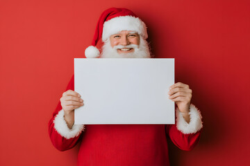 Smiling Santa Claus Holding a Blank Sign, Christmas Greetings and Holiday Cheer