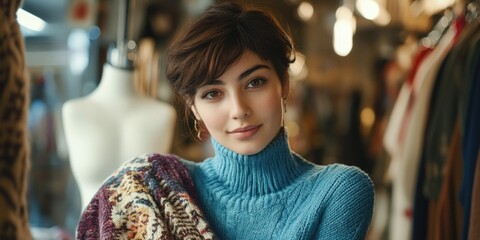 Fashion Store Display, Female Model in Knit Sweater