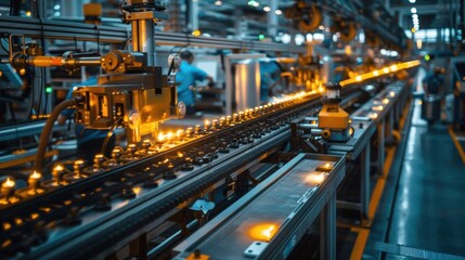 The production line at the factory. Empty conveyor belt in the warehouse