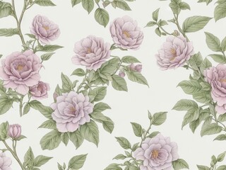 background with a seamless pattern that showcases a selection of old botanical drawings with softly colored flowers and leaves.