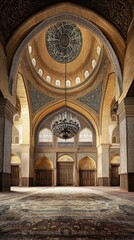 Fototapeta premium Mosque Interior with Intricate Patterns, Mosaics, and Ornate Decorations 