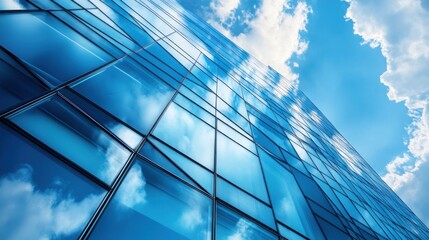 blue modern urban office building showcases sleek architecture and innovative design, Glass and steel elements emphasize a contemporary aesthetic